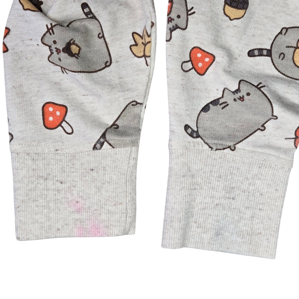 Pusheen Womens XS Sweatshirt Gray Autumn Fall Mushroom Acorn All Over Print - Picture 6 of 10